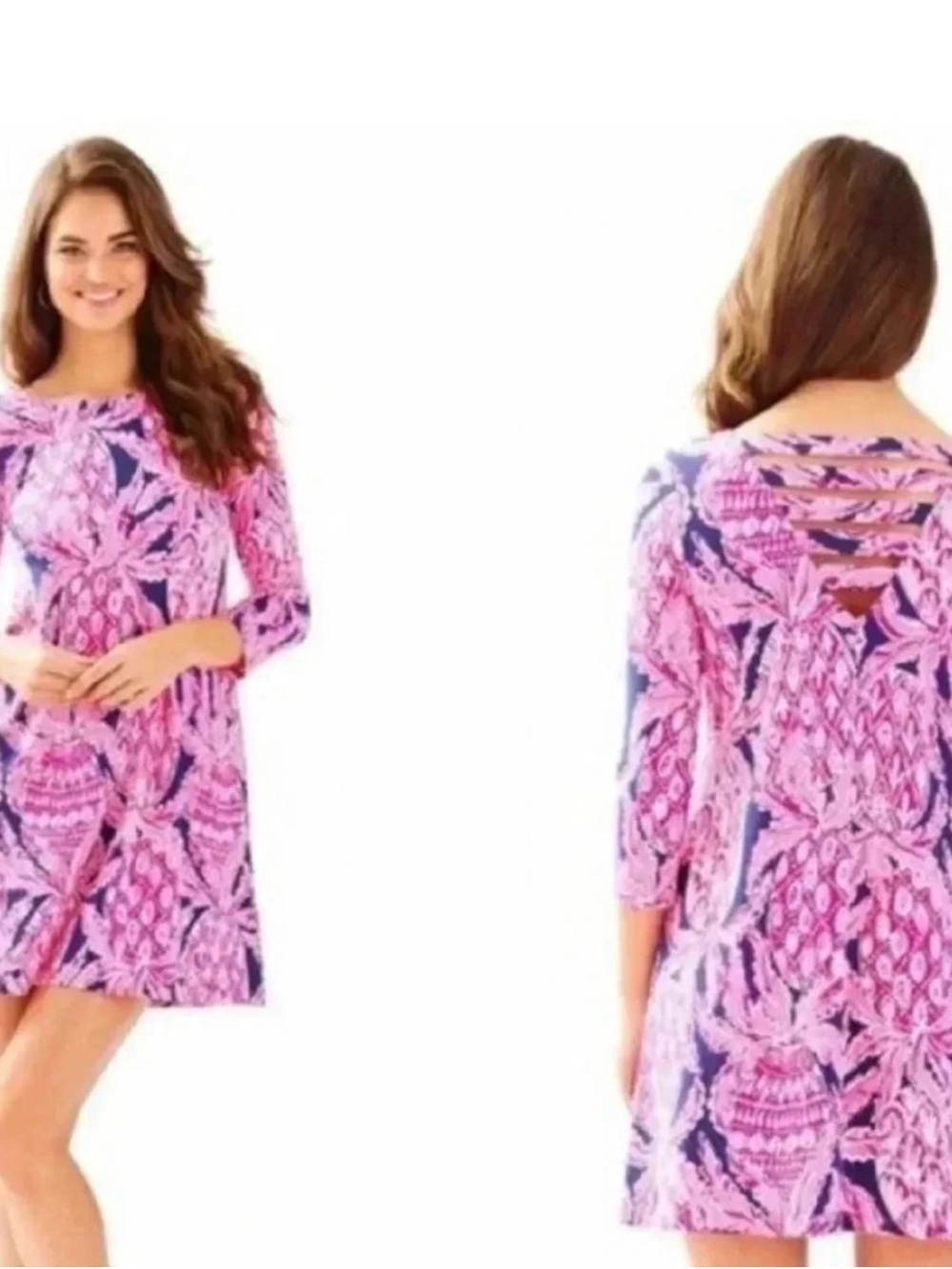 Lilly Pulitzer Women's Ophelia Shift Dress Covo Safari Pink pineapple Large NWOT